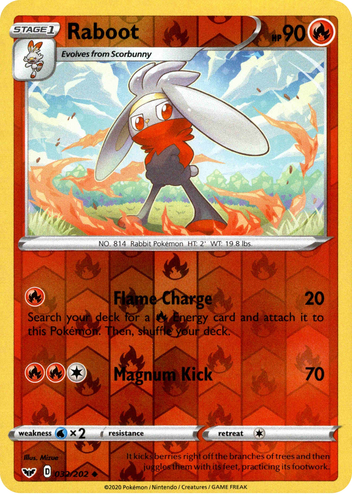 Raboot - 32/202 - Sword & Shield - Reverse Holo - Card Cavern