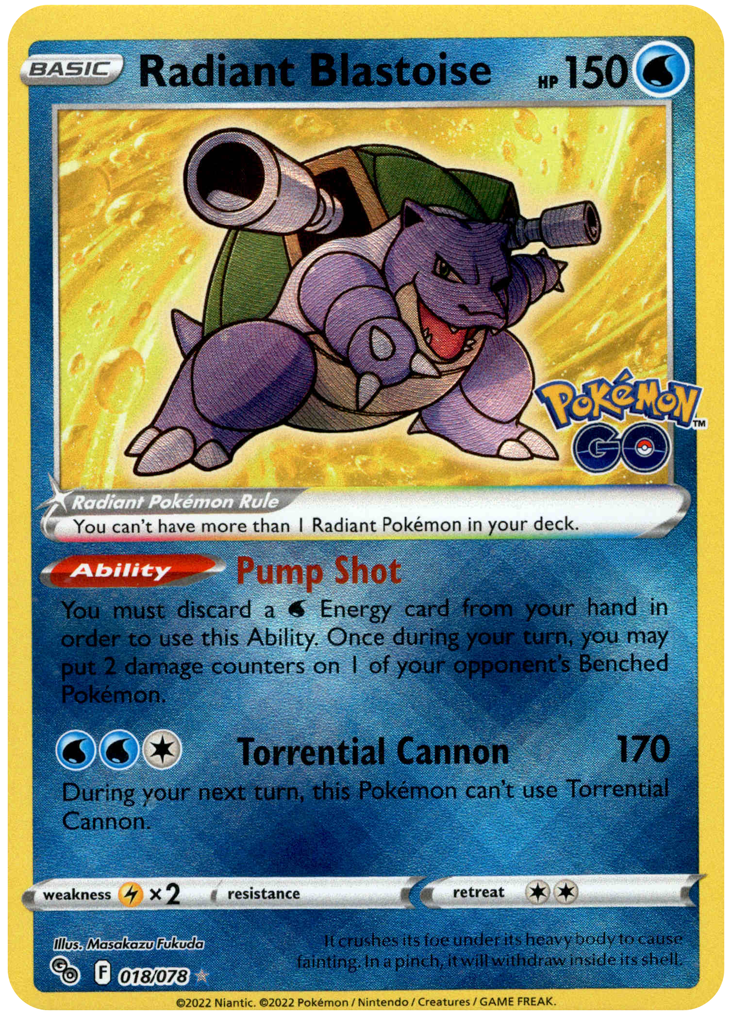 Radiant Blastoise - 018/078 - Pokemon Go - Holo - Card Cavern