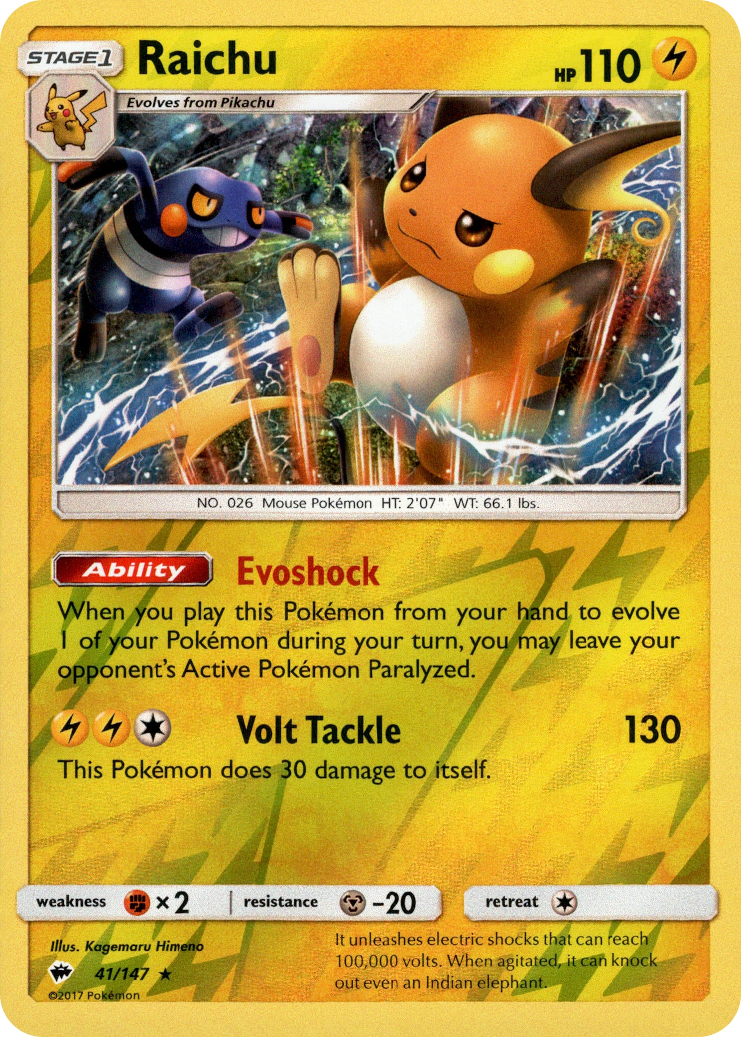 Raichu - 41/147 - Burning Shadows - Reverse Holo - Card Cavern