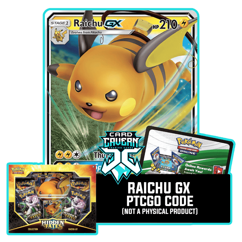 Raichu GX SM213 - Hidden Fates Box - PTCGO Code Card Cavern Trading Cards, LLC Raichu GX SM213 - Hidden Fates Box - PTCGO Code Card Cavern Trading Cards, LLC