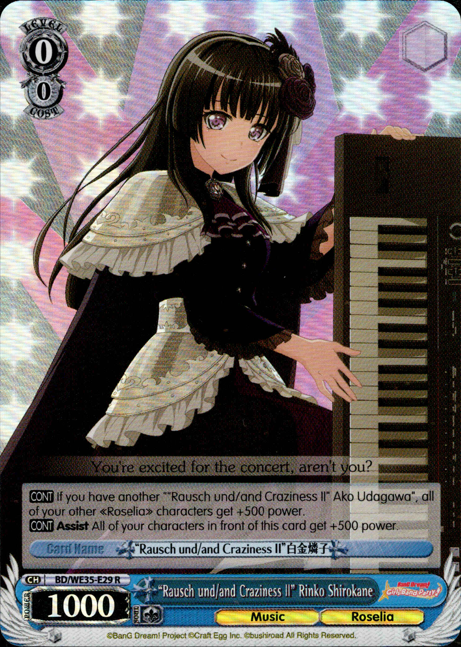 "Rausch und/and Craziness II" Rinko Shirokane - BD/WE35-E29 - Poppin’Party x Roselia - Parallel - Card Cavern