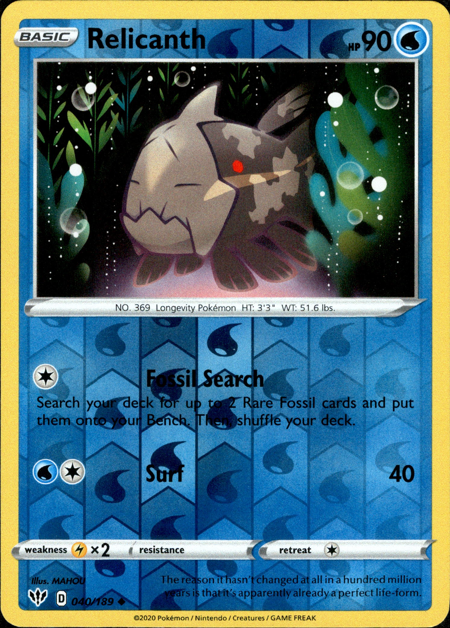 Relicanth - 40/189 - Darkness Ablaze - Reverse Holo - Card Cavern