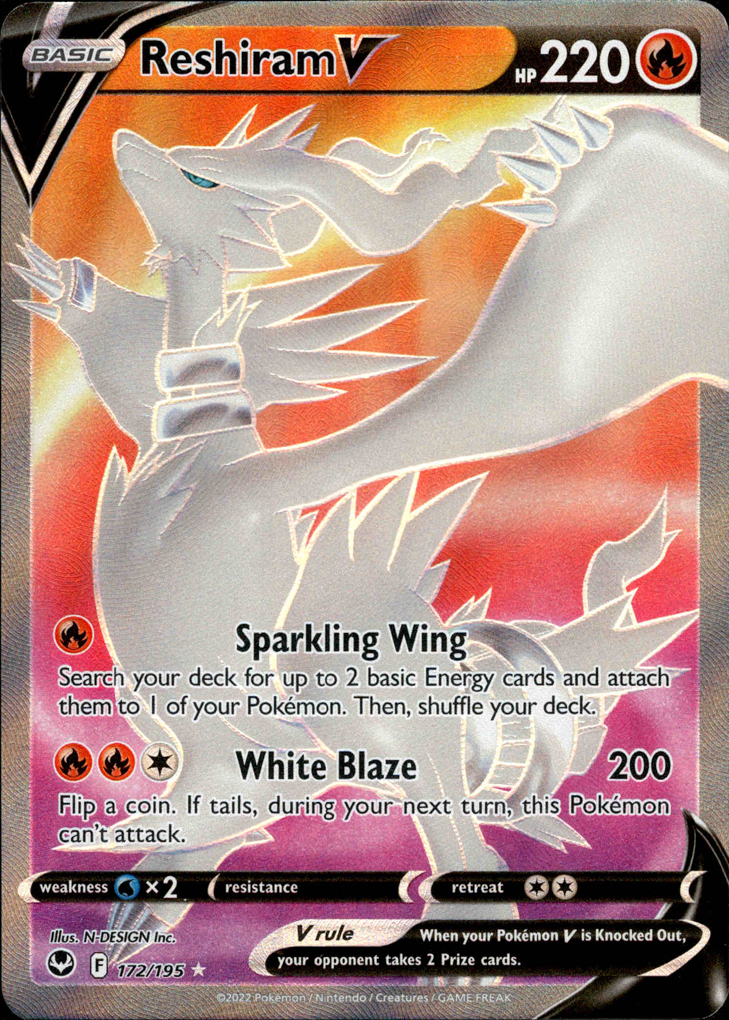 Reshiram V Full Art - 172/195 - Silver Tempest - Holo - Card Cavern