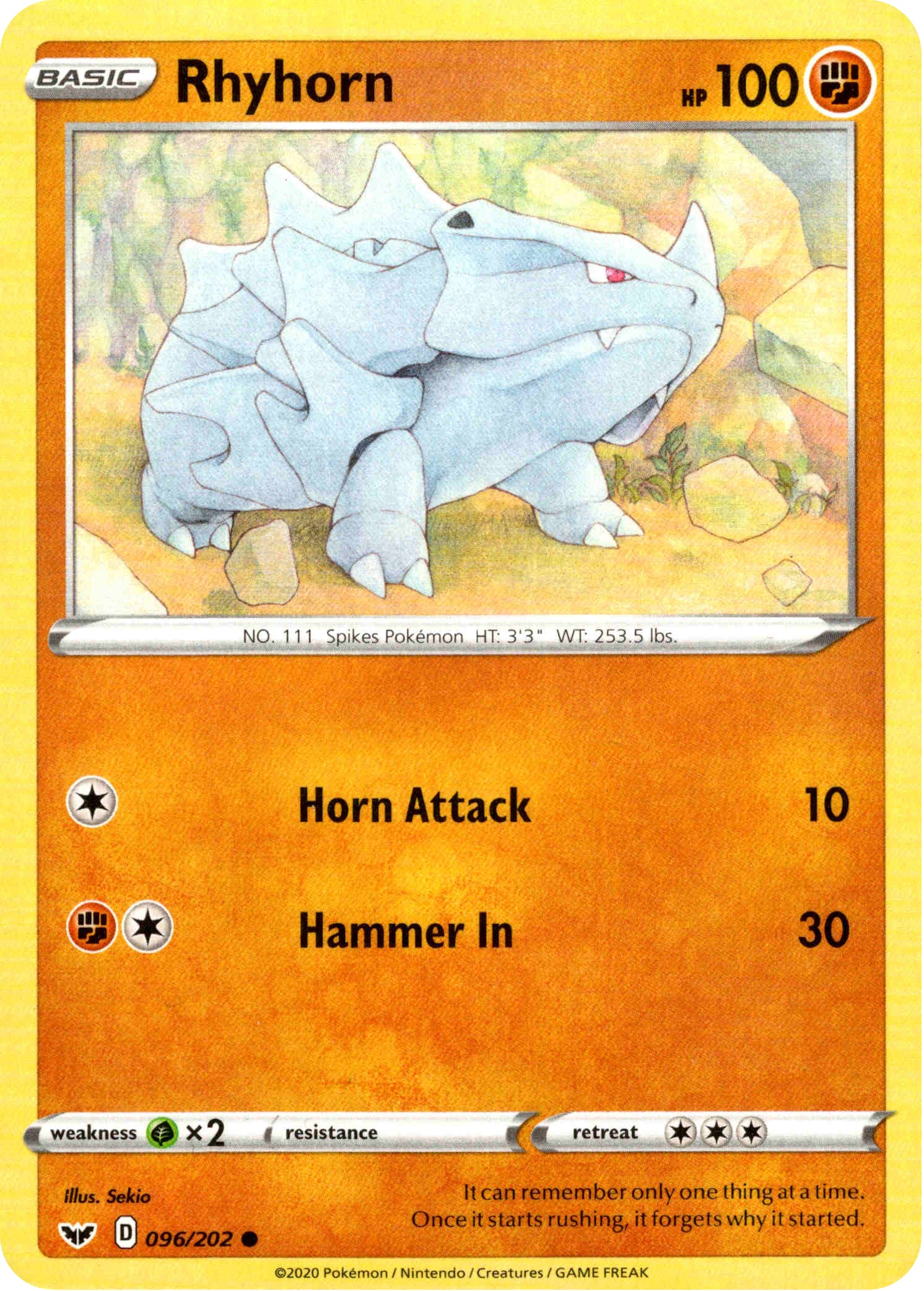 Rhyhorn - 96/202 - Sword & Shield - Card Cavern
