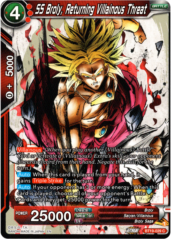 SS Broly, Returning Villainous Threat - BT19-029 - Fighter's Ambition - Card Cavern