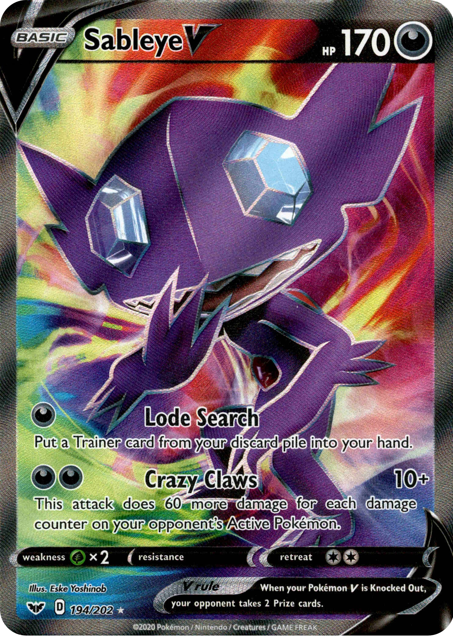 Sableye V Full Art - 194/202 - Sword & Shield - Holo - Card Cavern