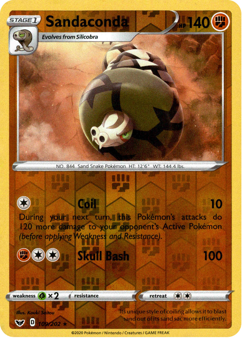 Sandaconda - 109/202 - Sword & Shield - Reverse Holo Card Cavern Trading Cards, LLC Sandaconda - 109/202 - Sword & Shield - Reverse Holo Card Cavern Trading Cards, LLC