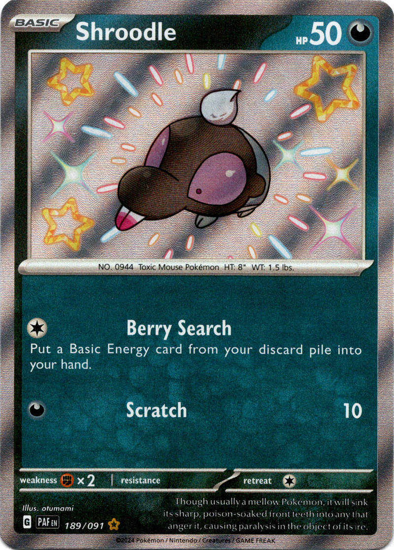shroodle pokemon card - Paldean Wonders holofoil pattern or surface detail) Shroodle - 189/091 - Paldean