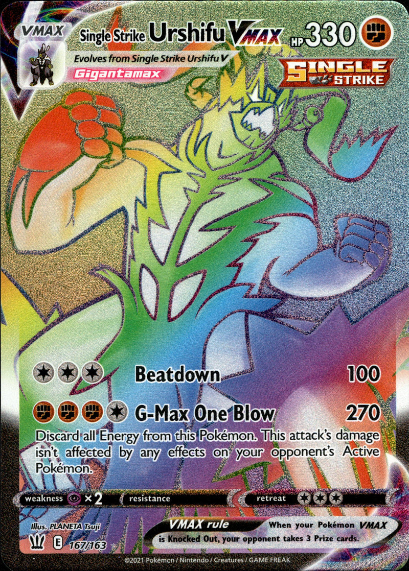 single strike urshifu pokemon card value Single Strike Urshifu VMAX Hyper Rare - 167/163 - Battle Styles