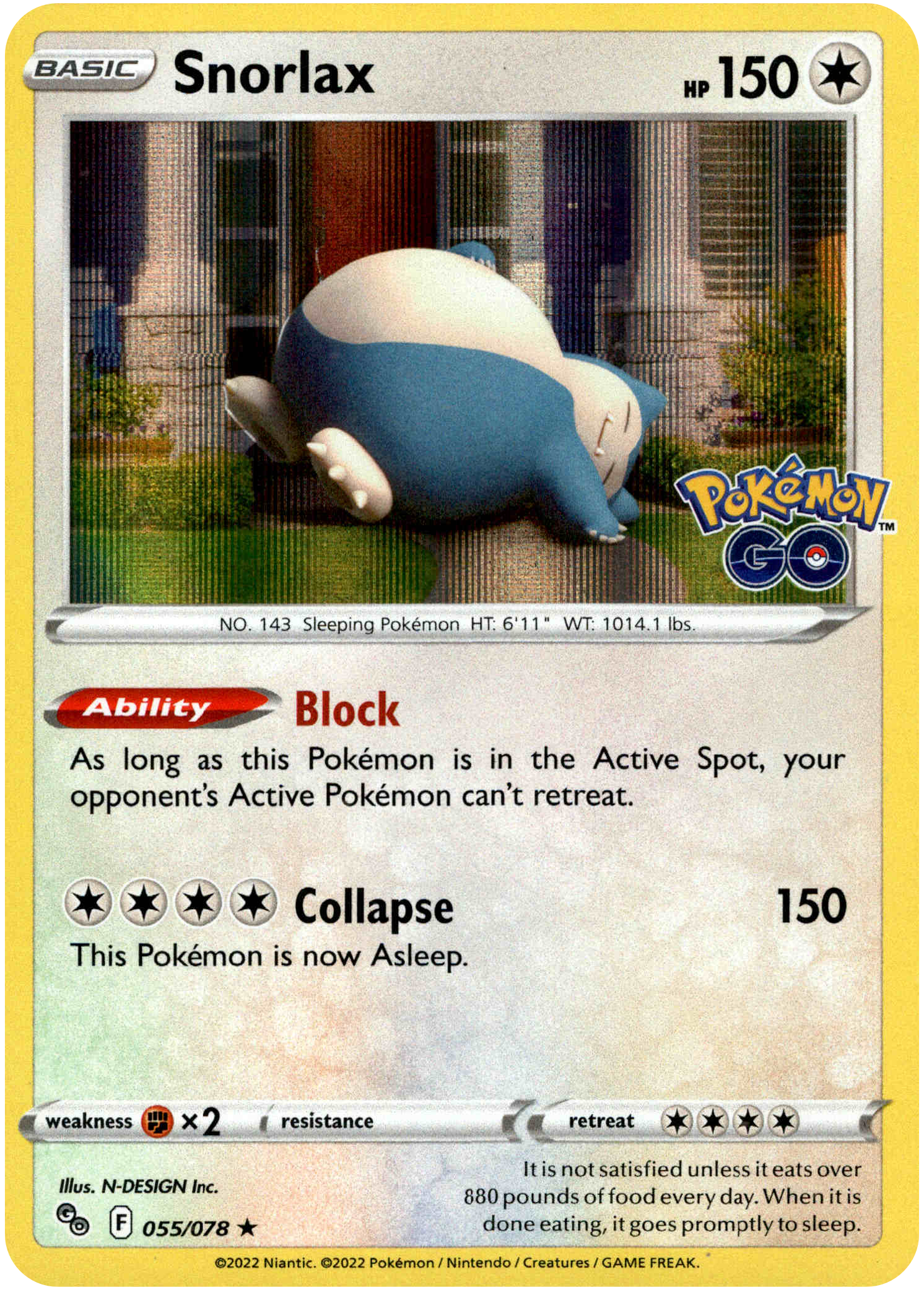 Snorlax - 055/078 - Pokemon Go - Holo - Card Cavern