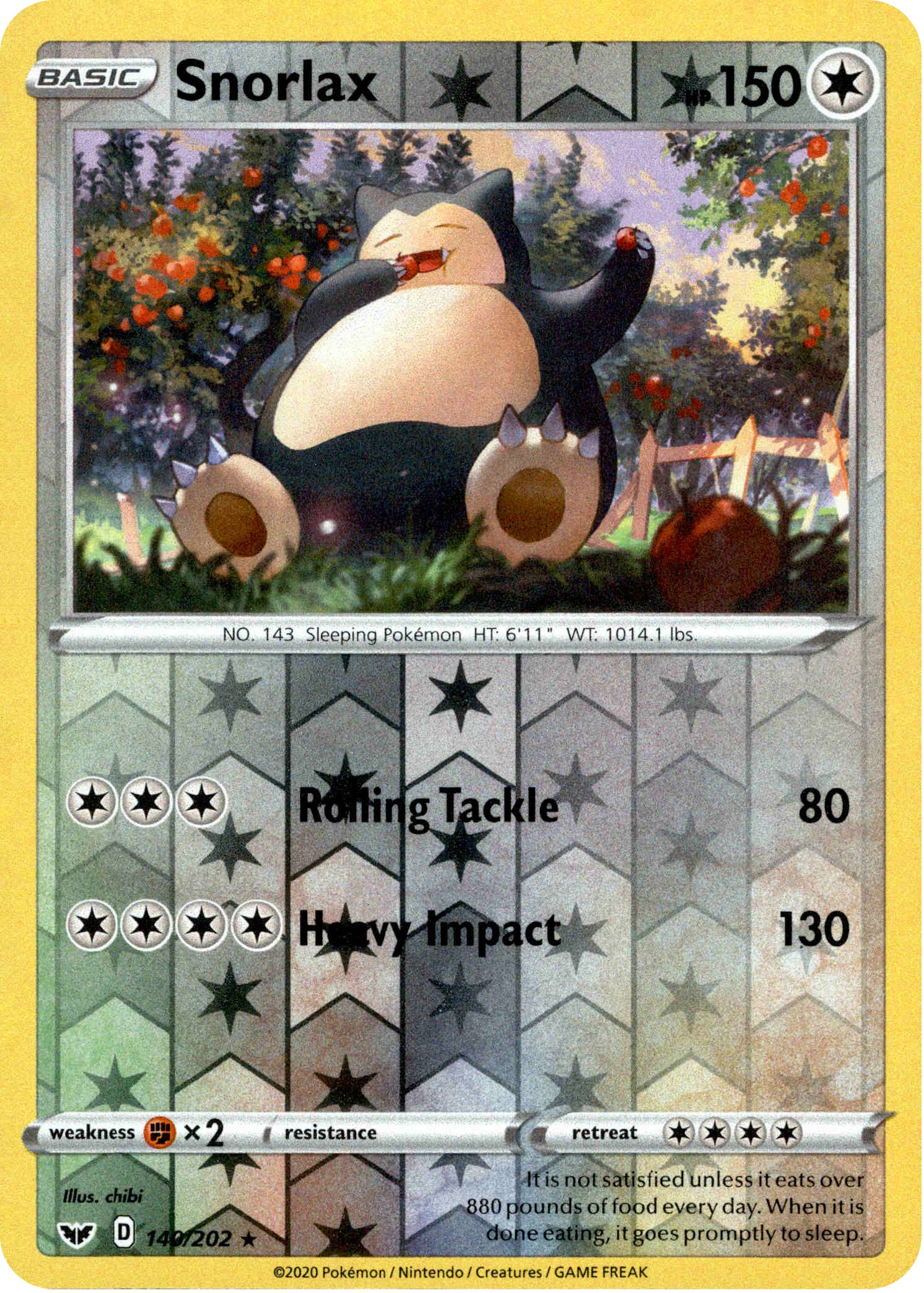 Snorlax - 140/202 - Sword & Shield - Reverse Holo - Card Cavern