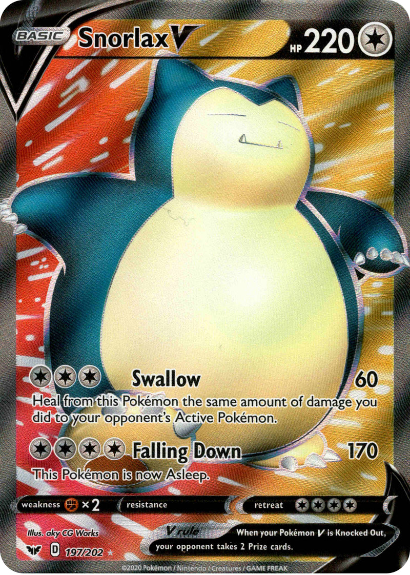snorlax shiny pokemon card Snorlax V Full Art - 197/202 - Sword & Shield