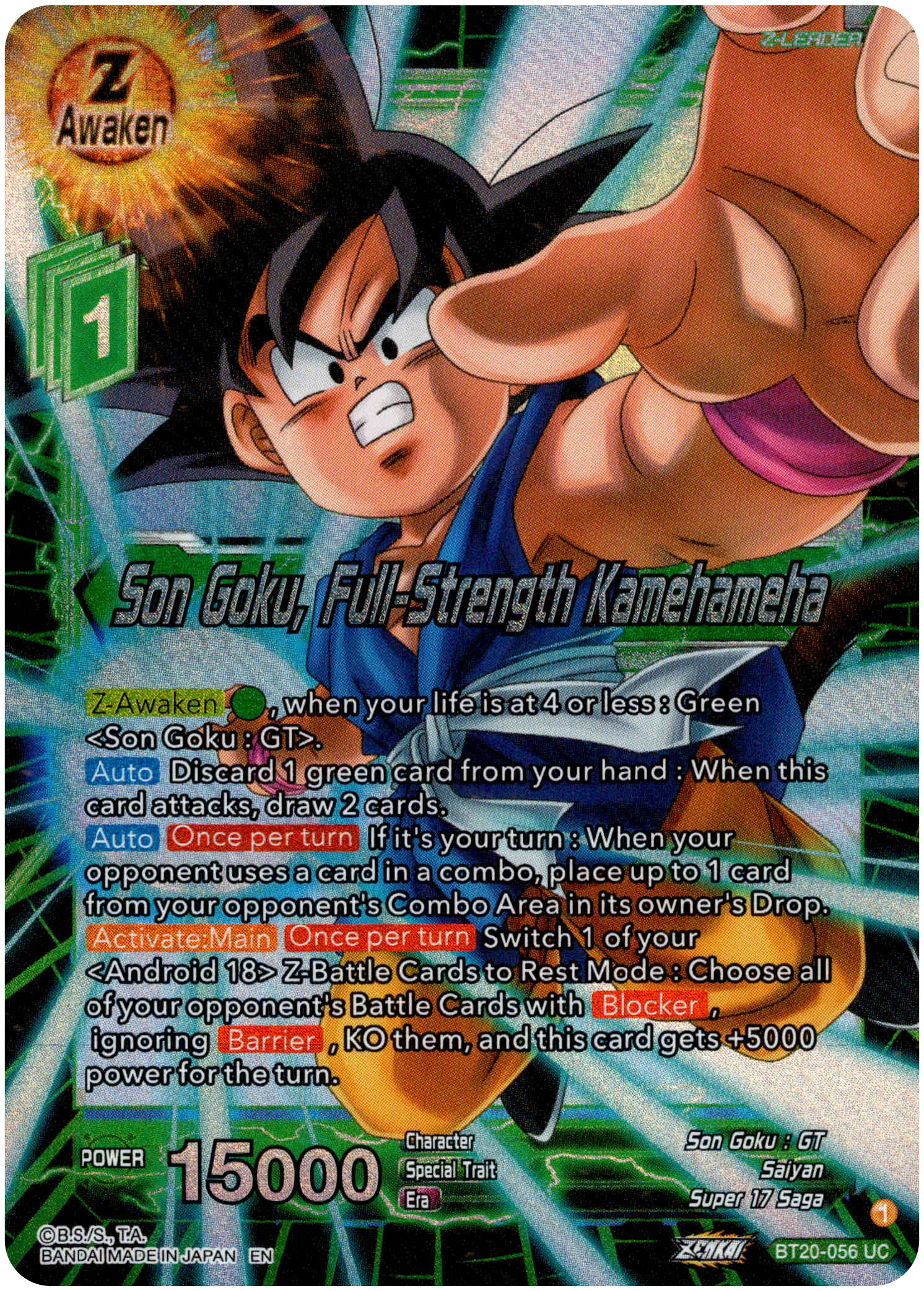 Son Goku, Full-Strength Kamehameha - BT20-056 UC - Power Absorbed - Foil - Card Cavern