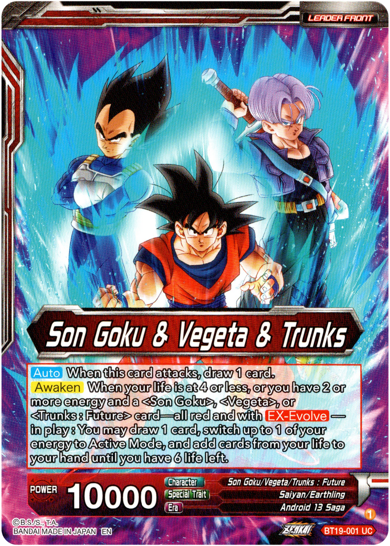 Son Goku & Vegeta & Trunks // SS Son Goku, SS Vegeta, & SS Trunks, the Ultimate Team - BT19-001 - Fighter's Ambition - Foil - Card Cavern