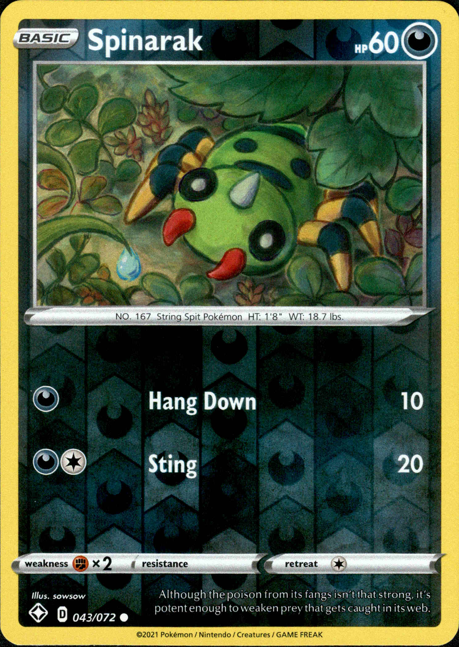 Spinarak - 043/072 - Shining Fates - Reverse Holo - Card Cavern