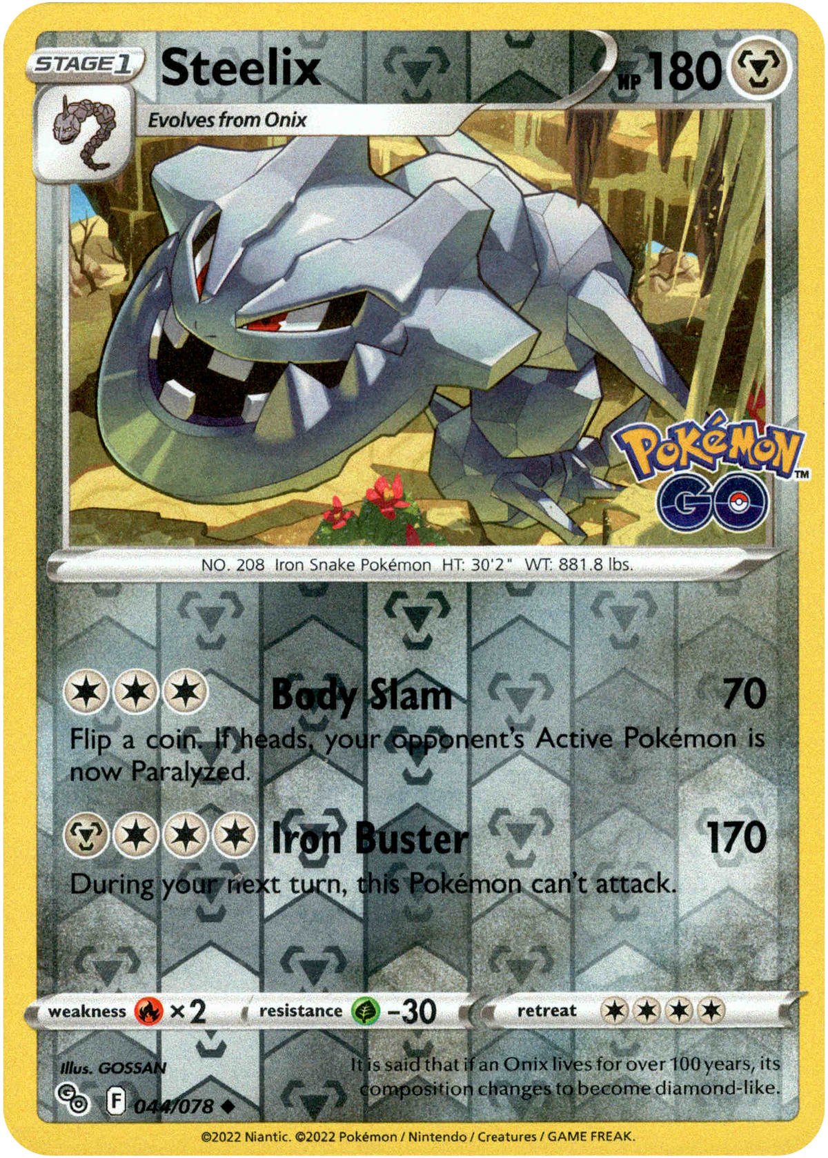 Steelix - 044/078 - Pokemon Go - Reverse Holo - Card Cavern