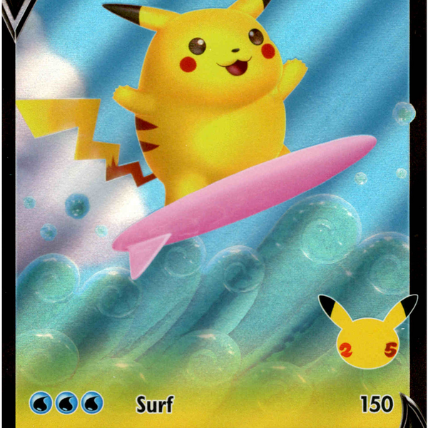 Surfing Pikachu V - 008/025 - Celebrations - Holo Card Cavern Trading Cards, LLC Surfing Pikachu V - 008/025 - Celebrations - Holo Card Cavern Trading Cards, LLC