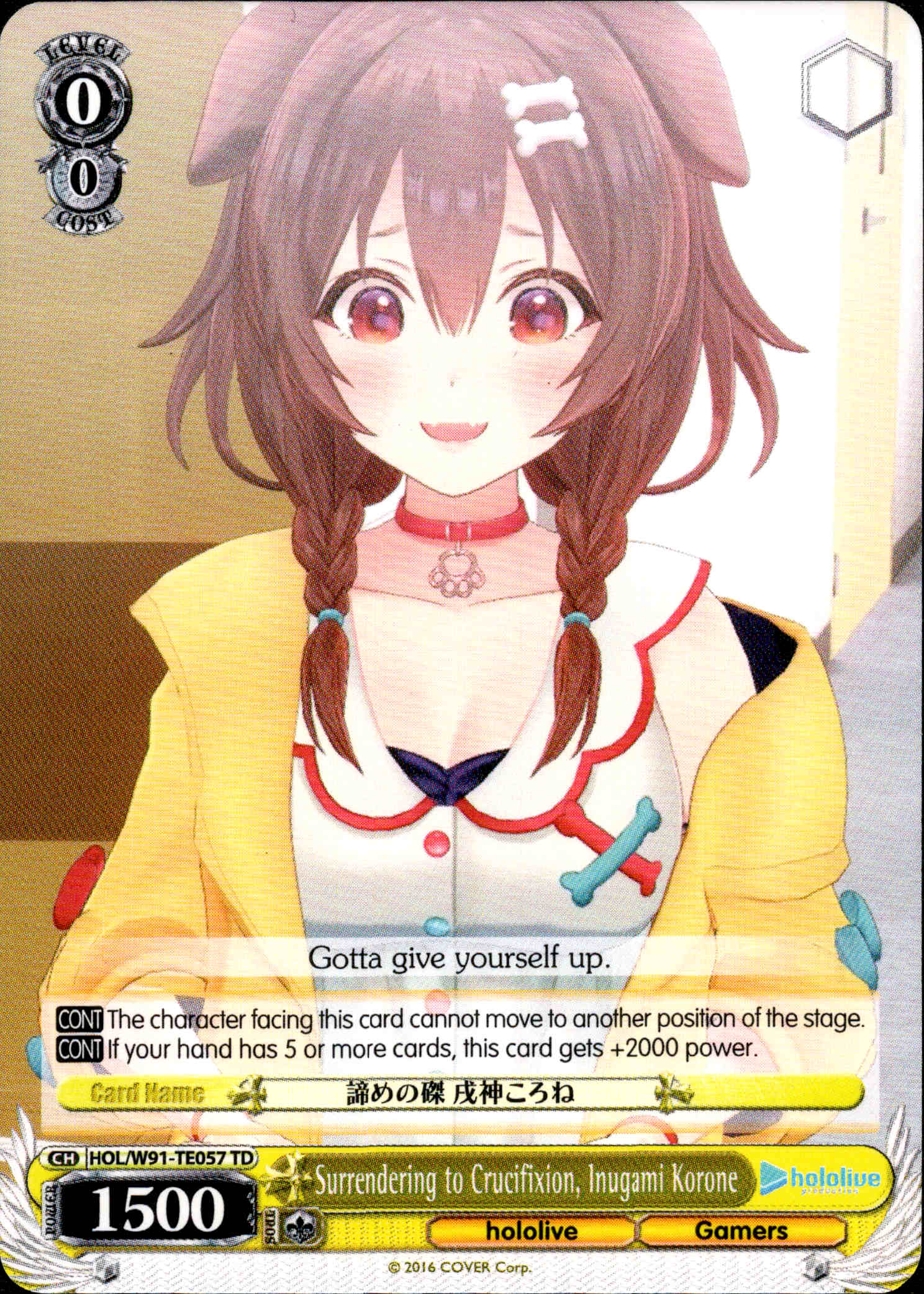 Surrendering to Crucifixion, Inugami Korone - HOL/W91-TE057 - Hololive Production Gamers - Card Cavern