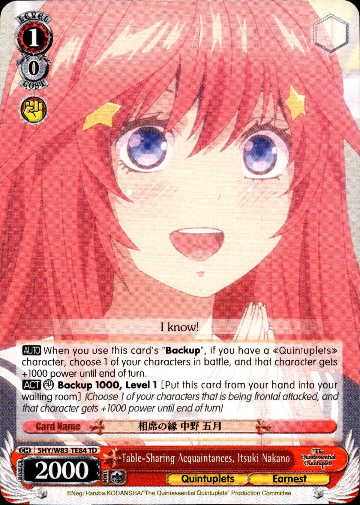 Table-Sharing Acquaintances, Itsuki Nakano - 5HY/W83-TE84 - The Quintessential Quintuplets - Card Cavern