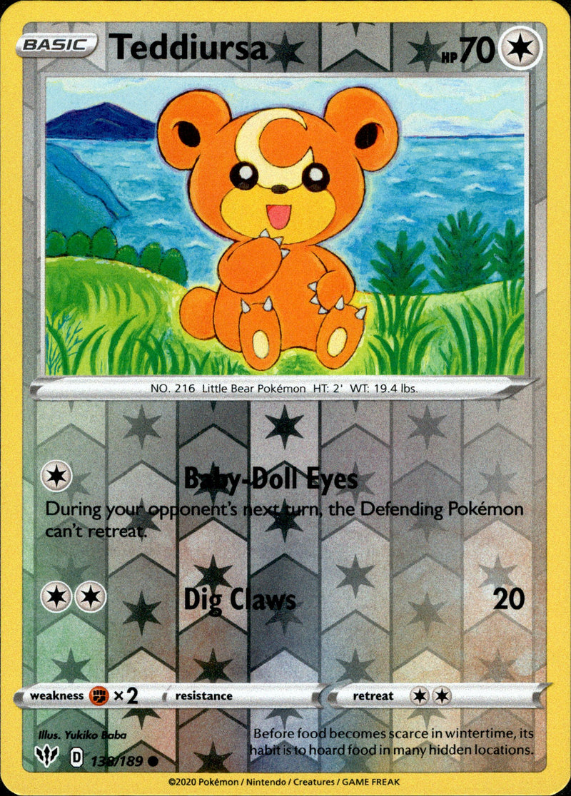 Teddiursa - 138/189 - Darkness Ablaze - Reverse Holo Card Cavern Trading Cards, LLC Teddiursa - 138/189 - Darkness Ablaze - Reverse Holo Card Cavern Trading Cards, LLC