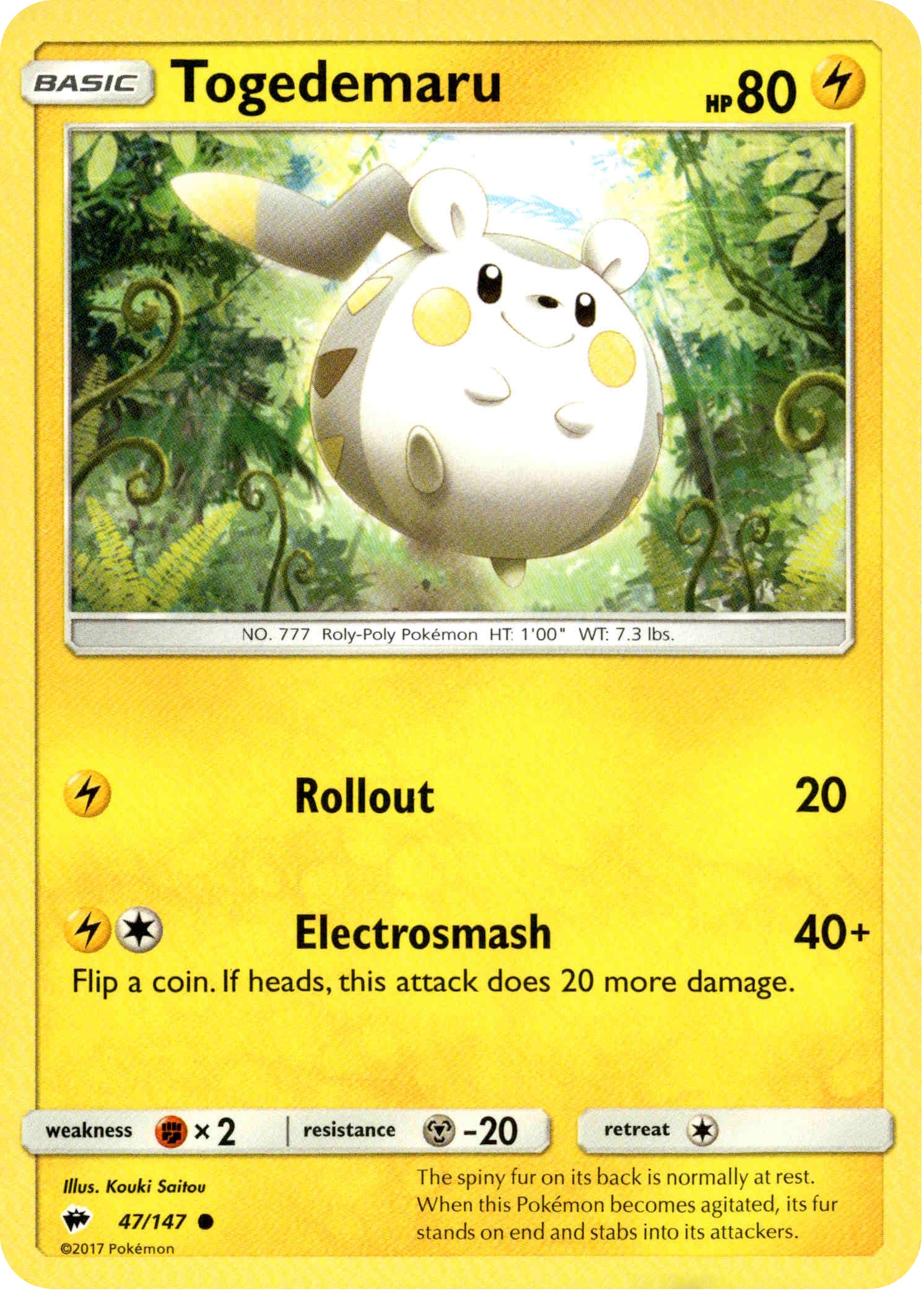 Togedemaru - 47/147 - Burning Shadows - Card Cavern