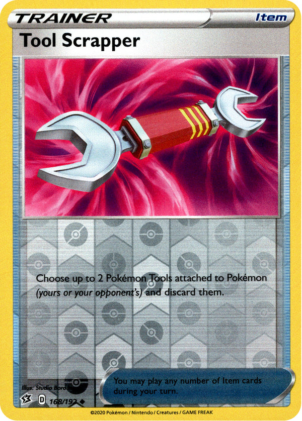 tool scrapper pokemon card What causes crimped Pokmon cards like Scrapper? Choose up to 2 Pokemon Tools attached to Pokemon (yours or your opponents) and discard them Tool Scrapper - 168/192 -