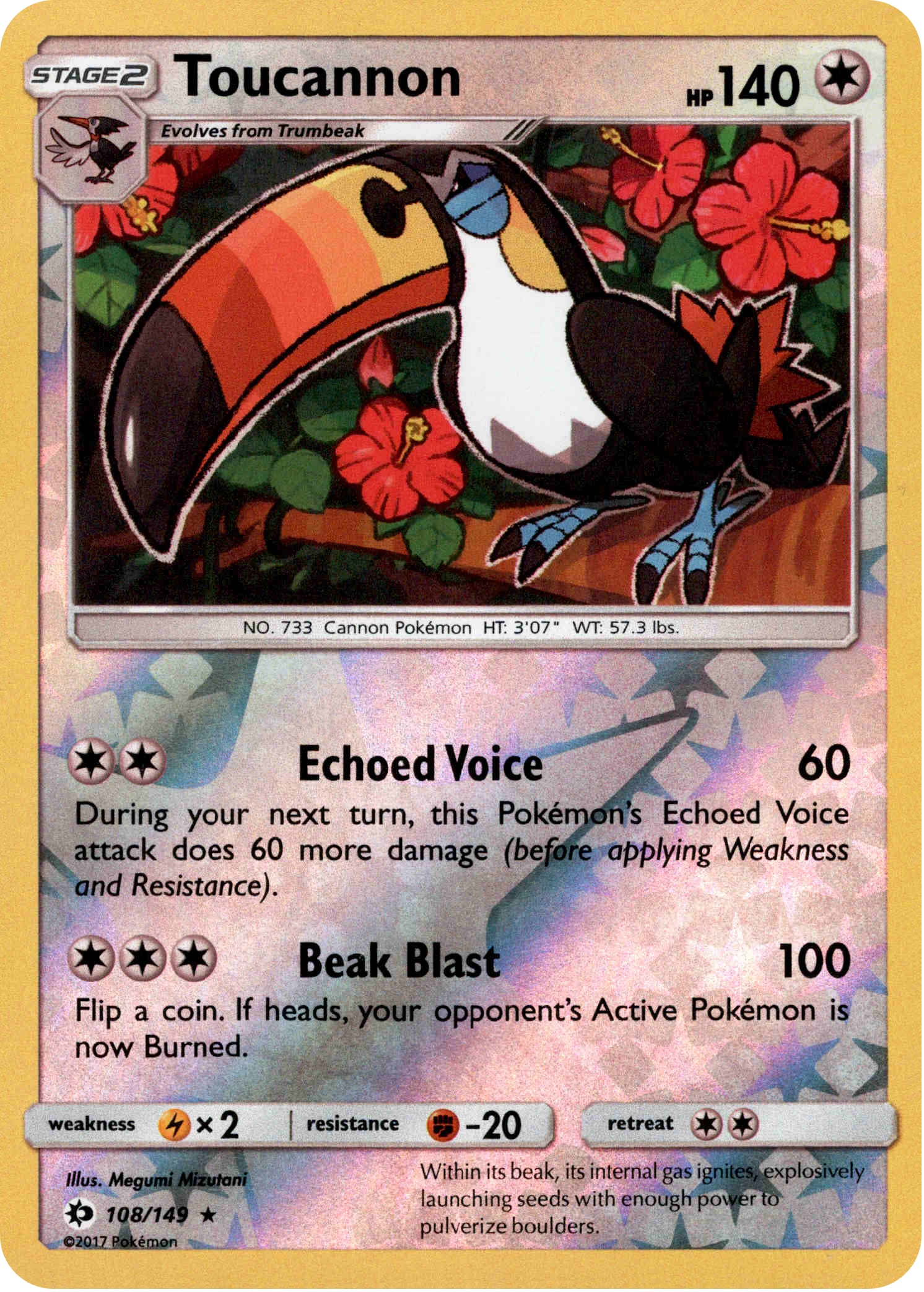 Toucannon - 108/149 - Sun & Moon - Reverse Holo - Card Cavern