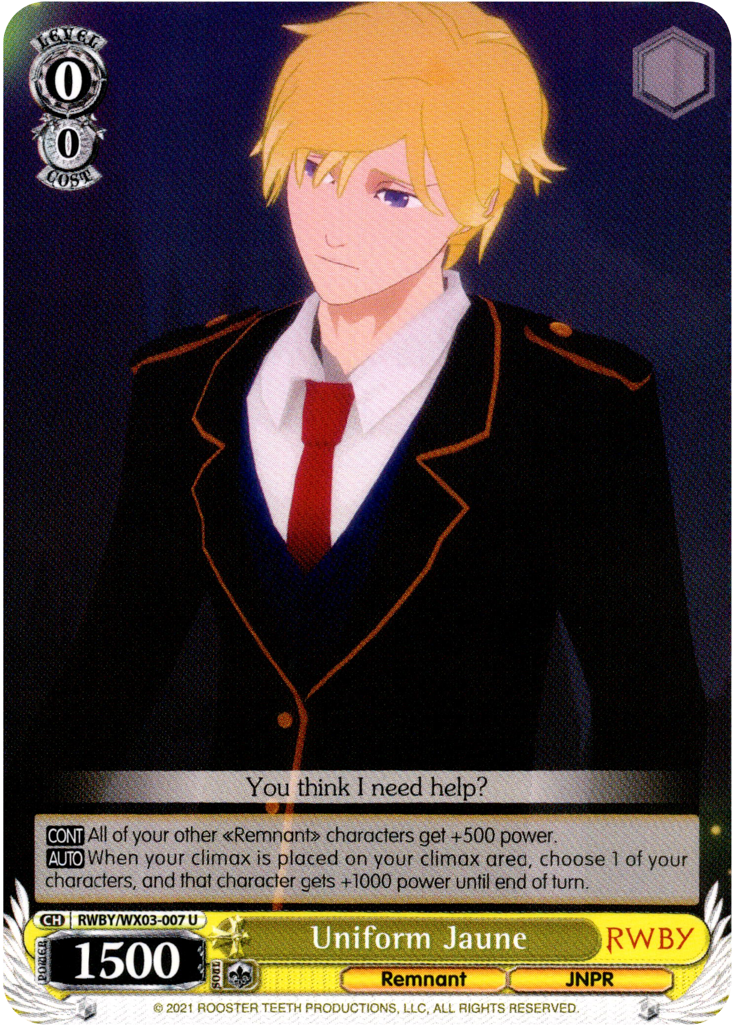 Uniform Jaune - RWBY/WX03-007 - RWBY - Card Cavern