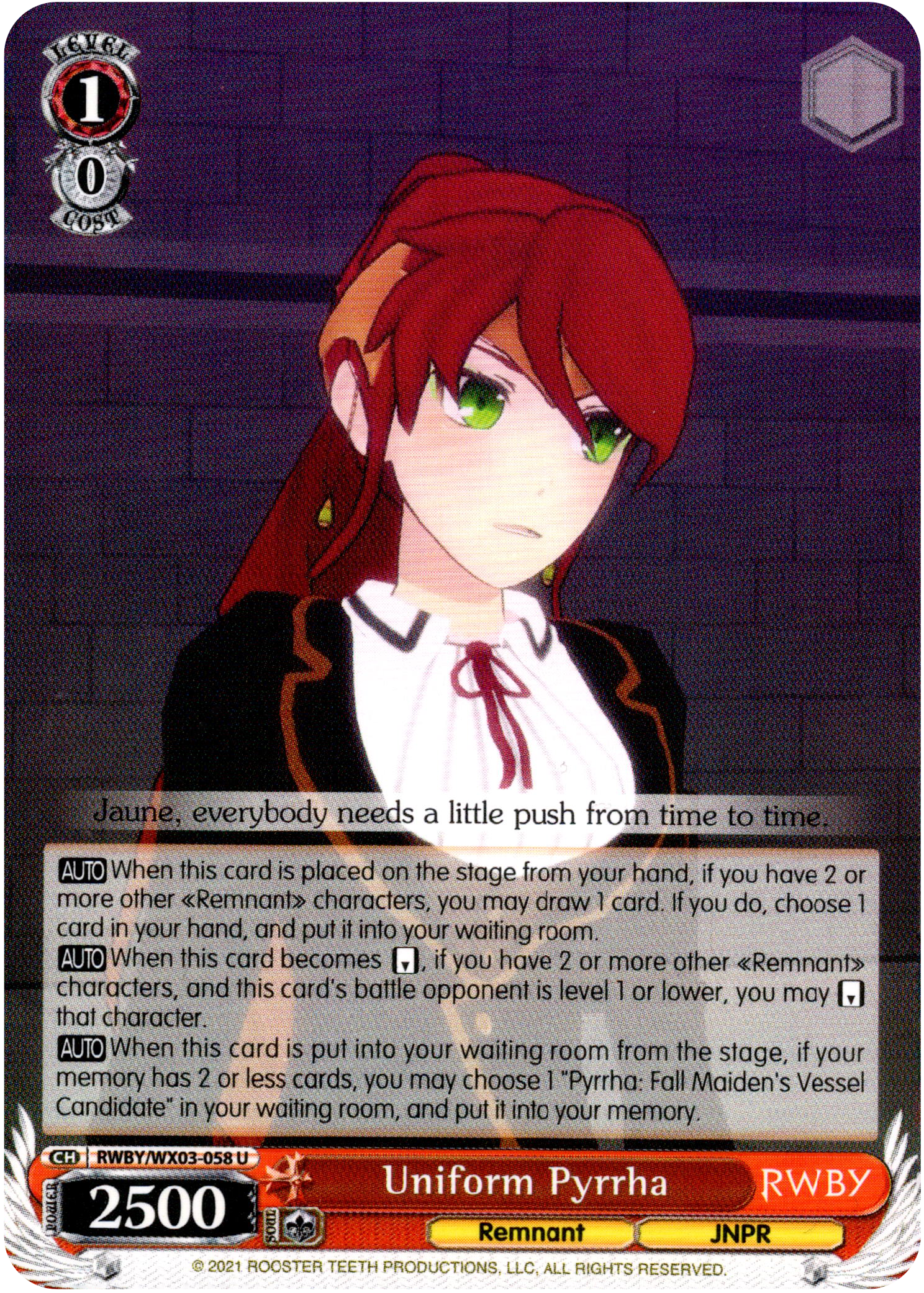 Uniform Pyrrha - RWBY/WX03-058 - RWBY - Card Cavern