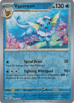 Vaporeon - 134/165 - Scarlet & Violet 151 - Reverse Holo - Card Cavern