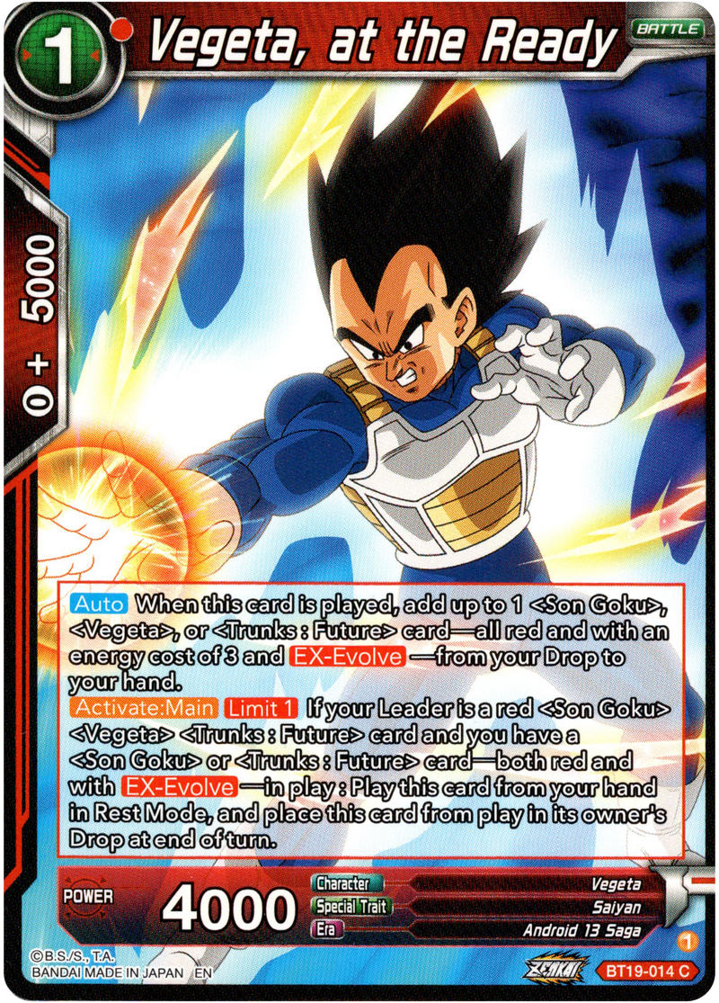 Vegeta, at the Ready - BT19-014 - Fighter's Ambition - Card Cavern