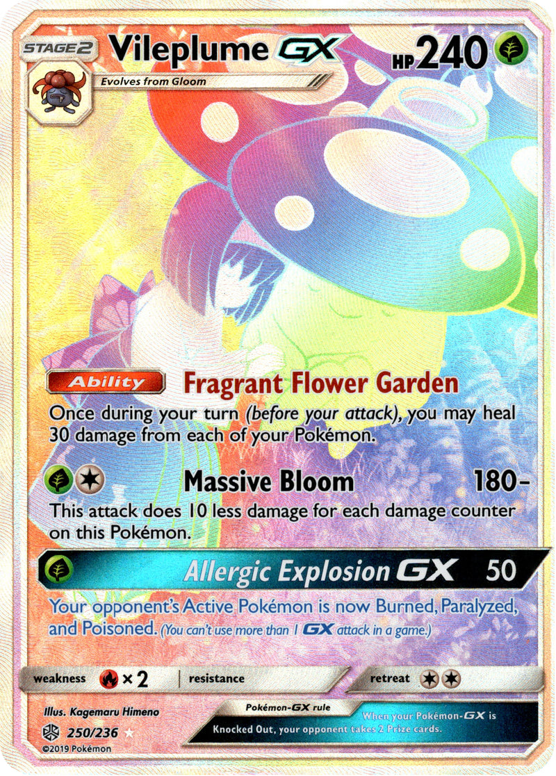 Vileplume GX Hyper Rare - 250/236 - Cosmic Eclipse - Holo Card Cavern Trading Cards, LLC Vileplume GX Hyper Rare - 250/236 - Cosmic Eclipse - Holo Card Cavern Trading Cards, LLC