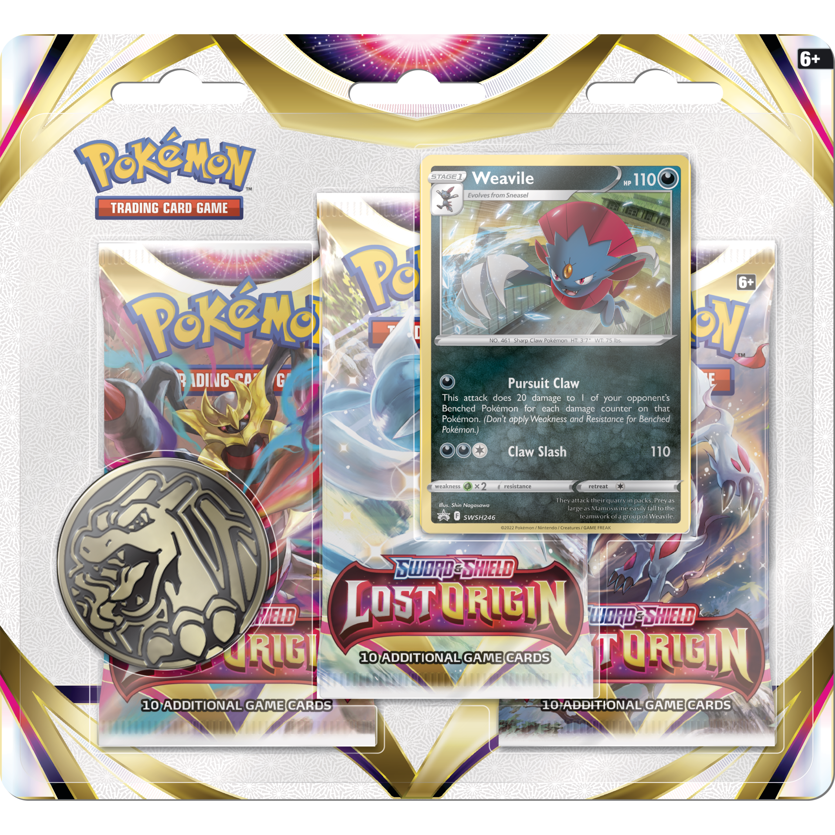 Lost Origin 3 Pack Blister with Weavile SWSH246 - Card Cavern