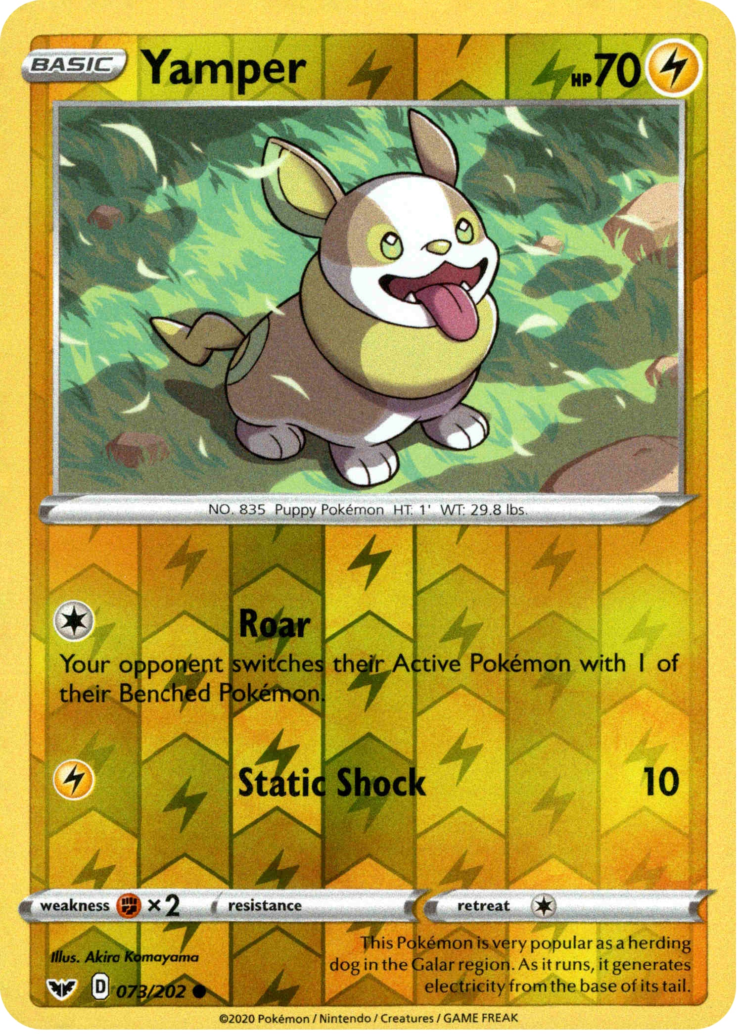 Yamper - 73/202 - Sword & Shield - Reverse Holo - Card Cavern
