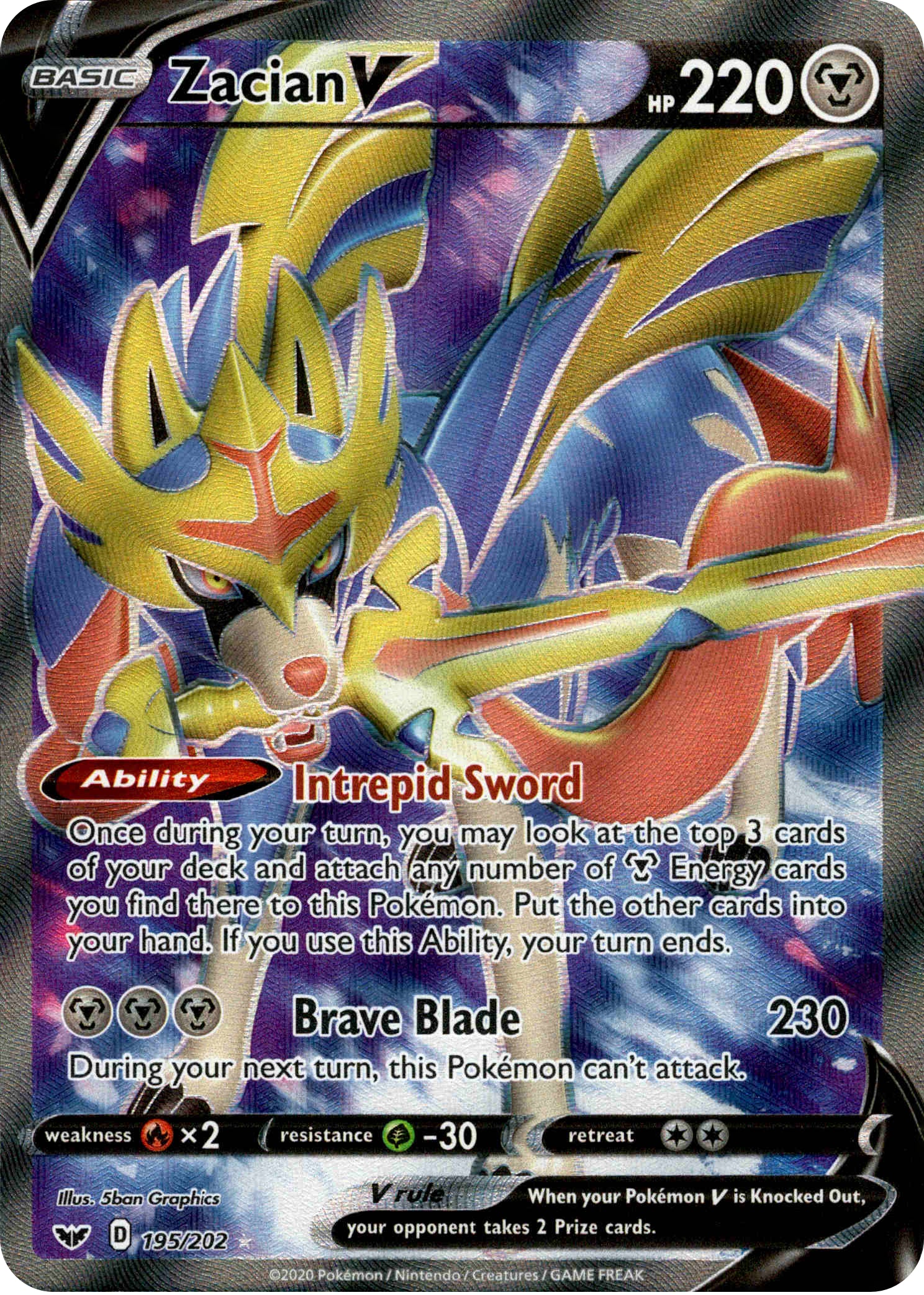 Zacian V Full Art - 195/202 - Sword & Shield - Holo - Card Cavern
