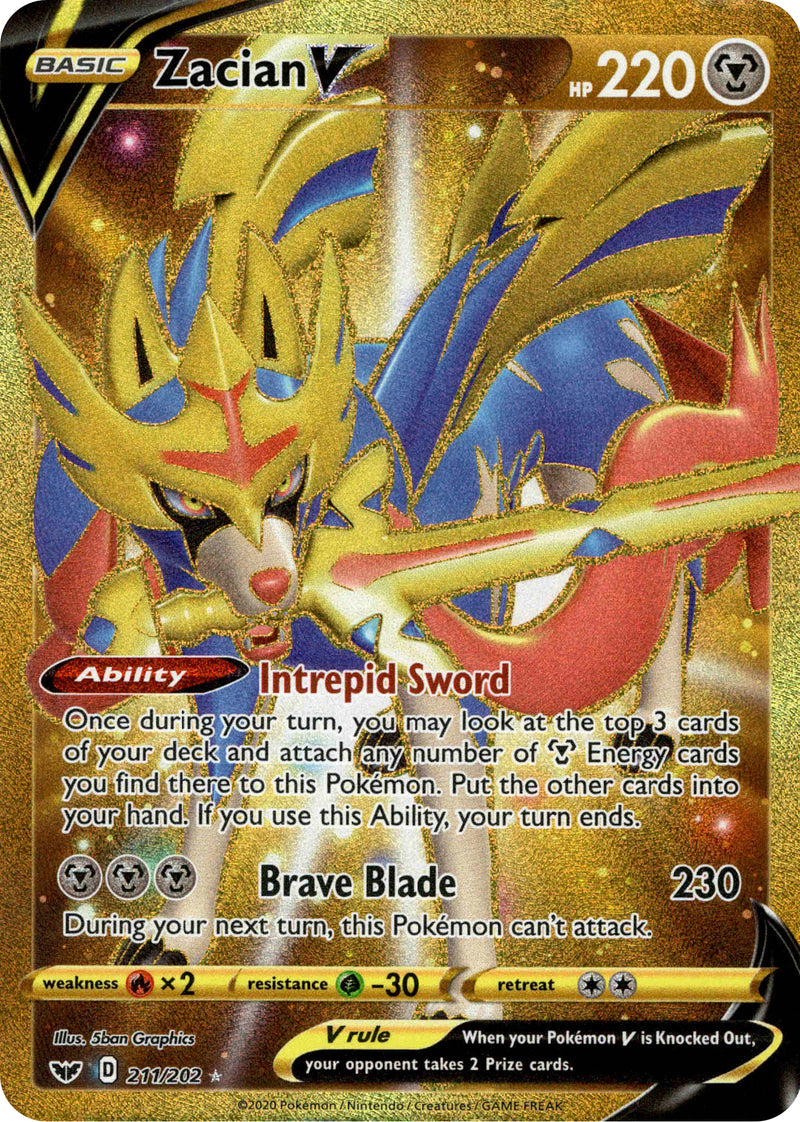 secret gold pokemon cards Zacian V Gold Secret - 211/202 - Sword & Shield