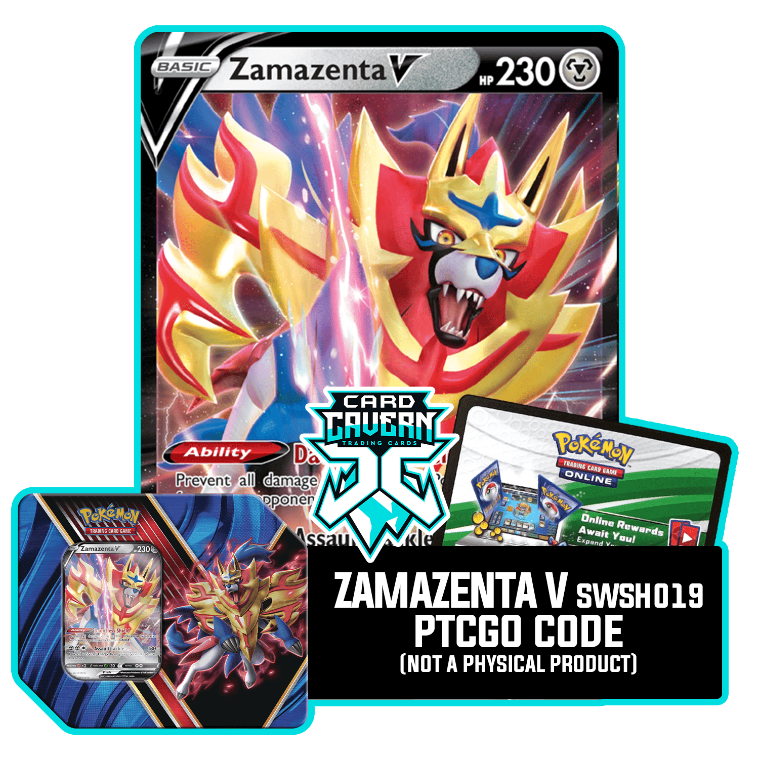 Legends of Galar Tin Zamazenta V - PTCGO Code - Card Cavern