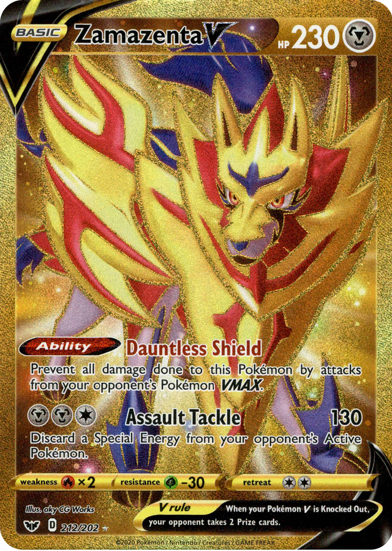 Zamazenta V Gold Secret - 212/202 - Sword & Shield - Holo Card Cavern Trading Cards, LLC Zamazenta V Gold Secret - 212/202 - Sword & Shield - Holo Card Cavern Trading Cards, LLC