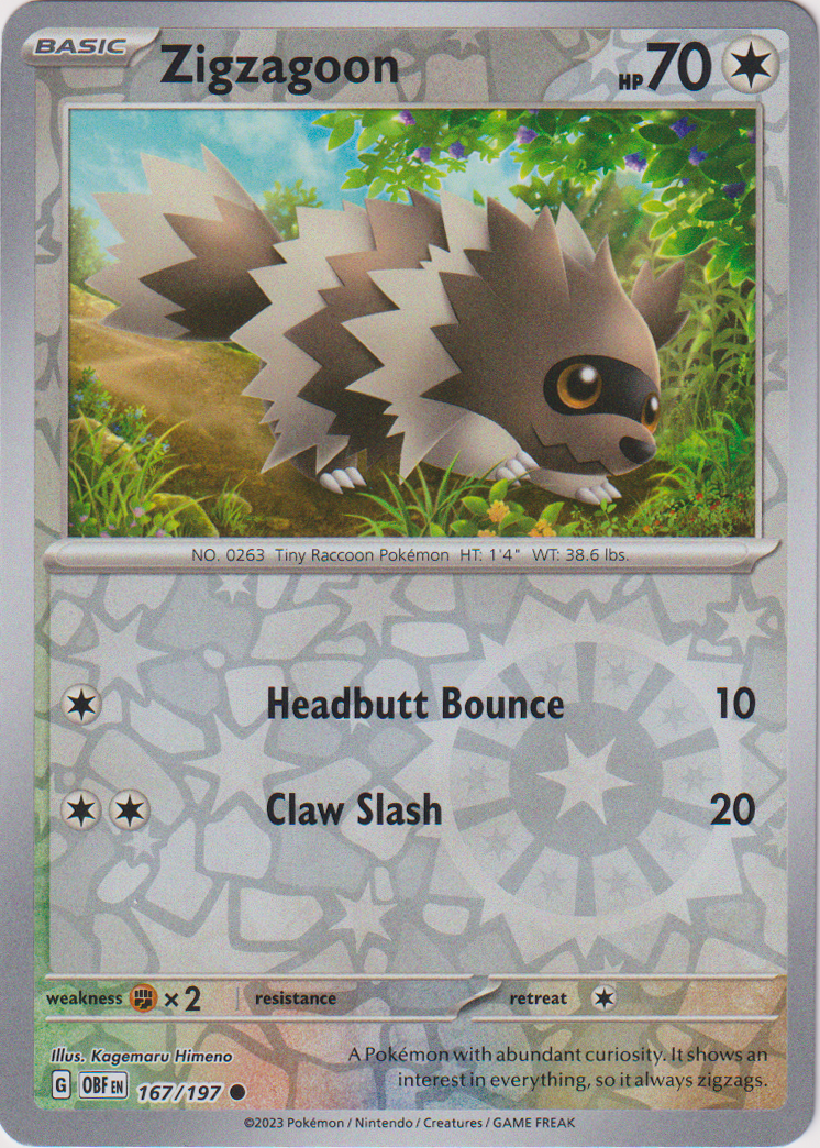 Zigzagoon - 167/197 - Obsidian Flames - Reverse Holo - Card Cavern