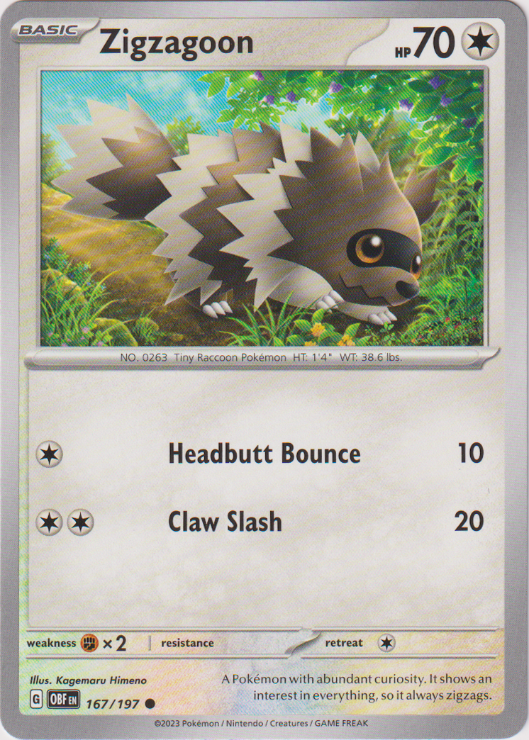 Zigzagoon - 167/197 - Obsidian Flames - Card Cavern