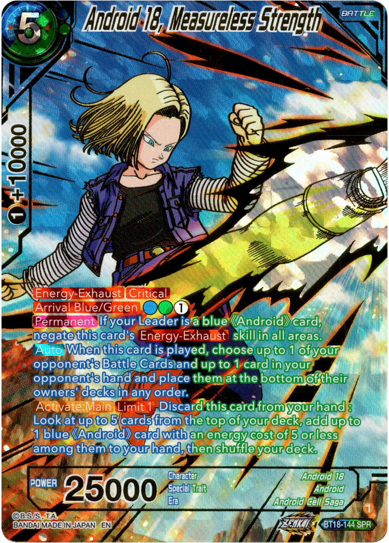 Android 18, Measureless Strength Special Rare - BT18-144 - Dawn of the Z-Legends - Card Cavern