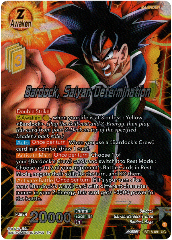 Bardock, Saiyan Determination - BT18-091 - Dawn of the Z-Legends - Parallel Foil - Card Cavern
