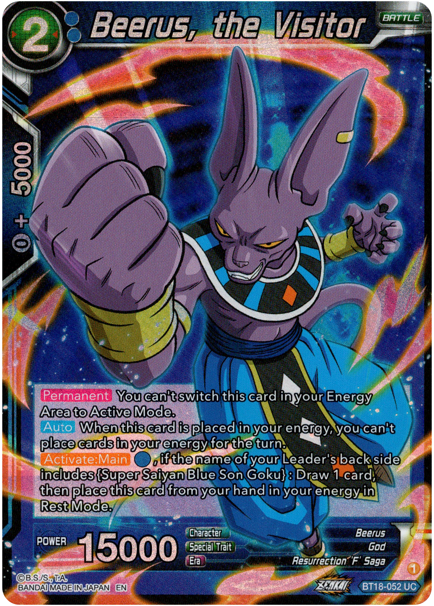 Beerus, the Visitor - BT18-052 - Dawn of the Z-Legends - Parallel Foil - Card Cavern