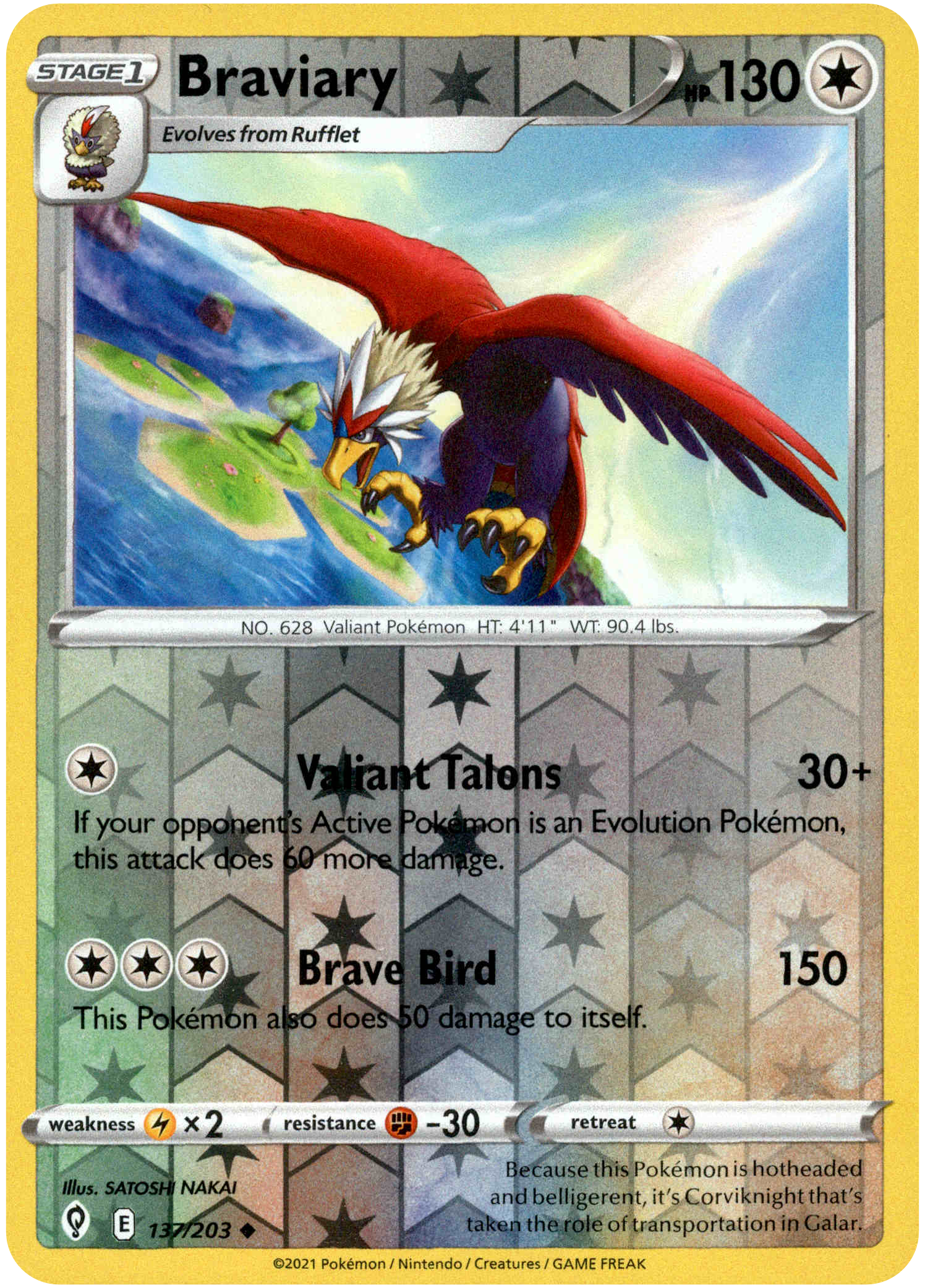 Braviary - 137/203 - Evolving Skies - Reverse Holo - Card Cavern