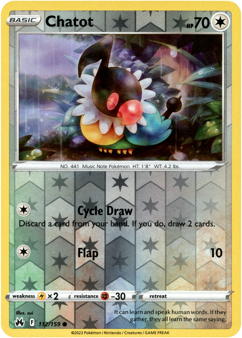 Chatot - 112/159 - Crown Zenith - Reverse Holo – Card Cavern Trading ...