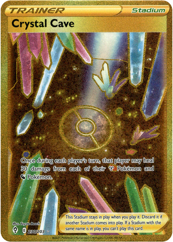 gold crystal cave pokemon card Caverne de Cristal (Crystal Cave) 230/192 Shiny Trainer - Ultraboost X Epe et Bouclier 7 volution Cleste that player may heal 30 damage from each of their Metal Pokemon and Dragon Pokemon A Holographic History Of The