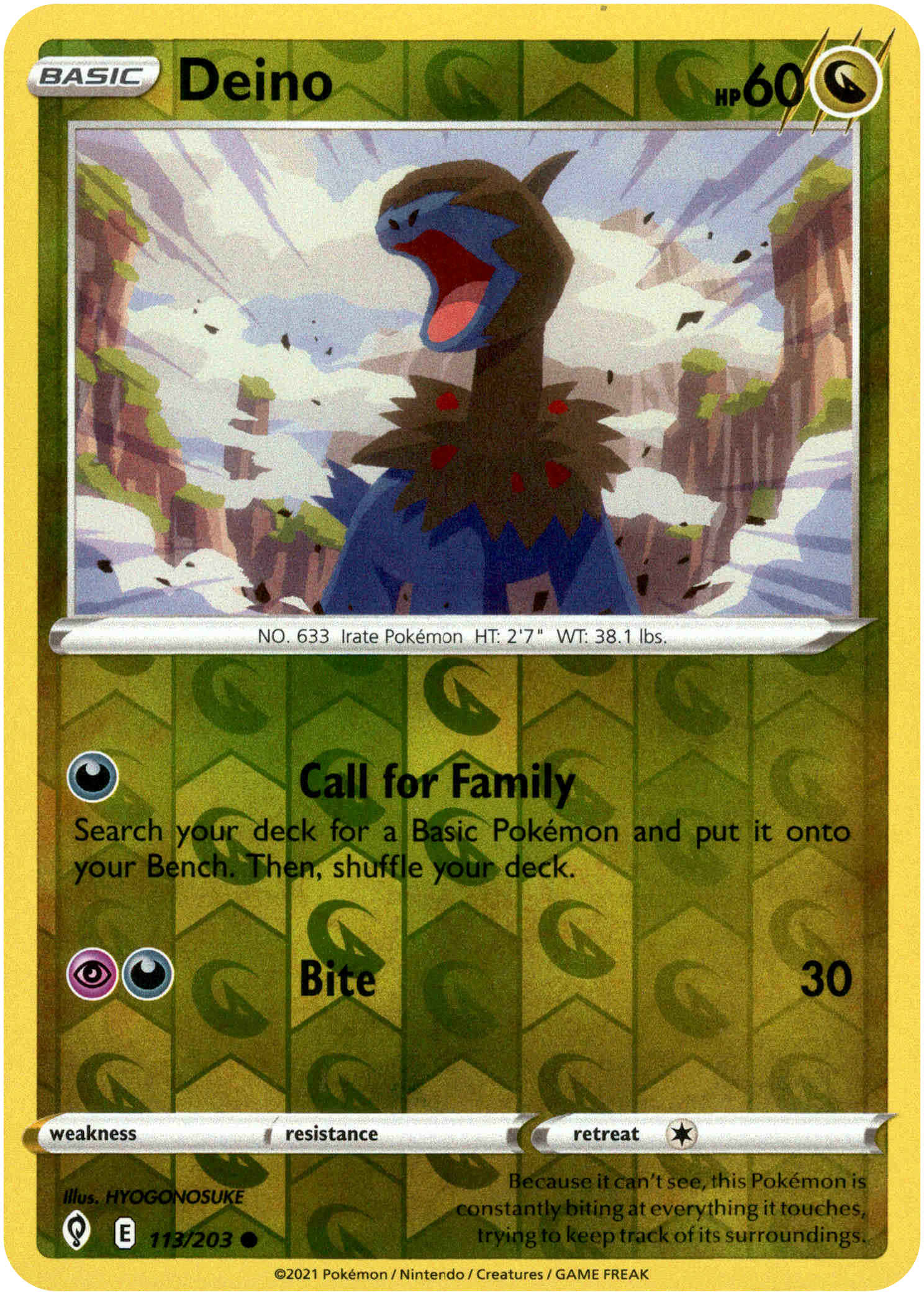 Deino - 113/203 - Evolving Skies - Reverse Holo - Card Cavern