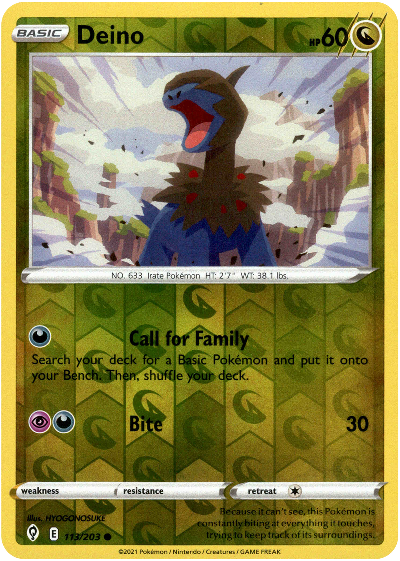 Deino - 113/203 - Evolving Skies - Reverse Holo Card Cavern Trading Cards, LLC Deino - 113/203 - Evolving Skies - Reverse Holo Card Cavern Trading Cards, LLC