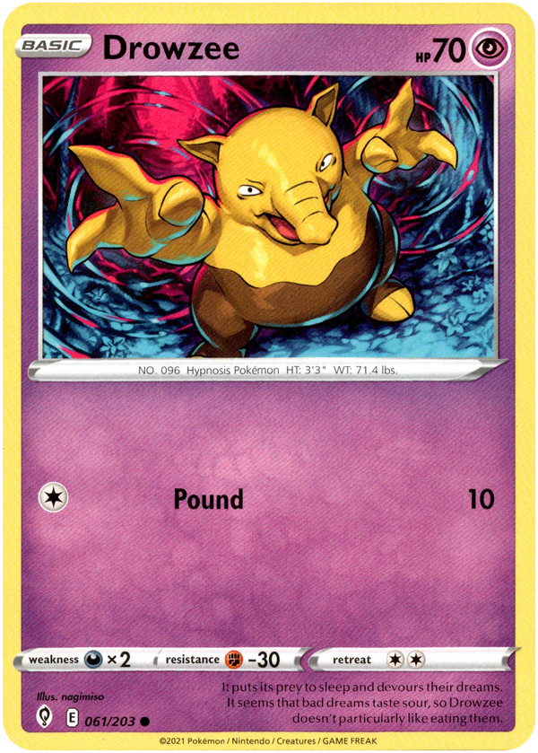 Drowzee - 061/203 - Evolving Skies Card Cavern Trading Cards, LLC Drowzee - 061/203 - Evolving Skies Card Cavern Trading Cards, LLC