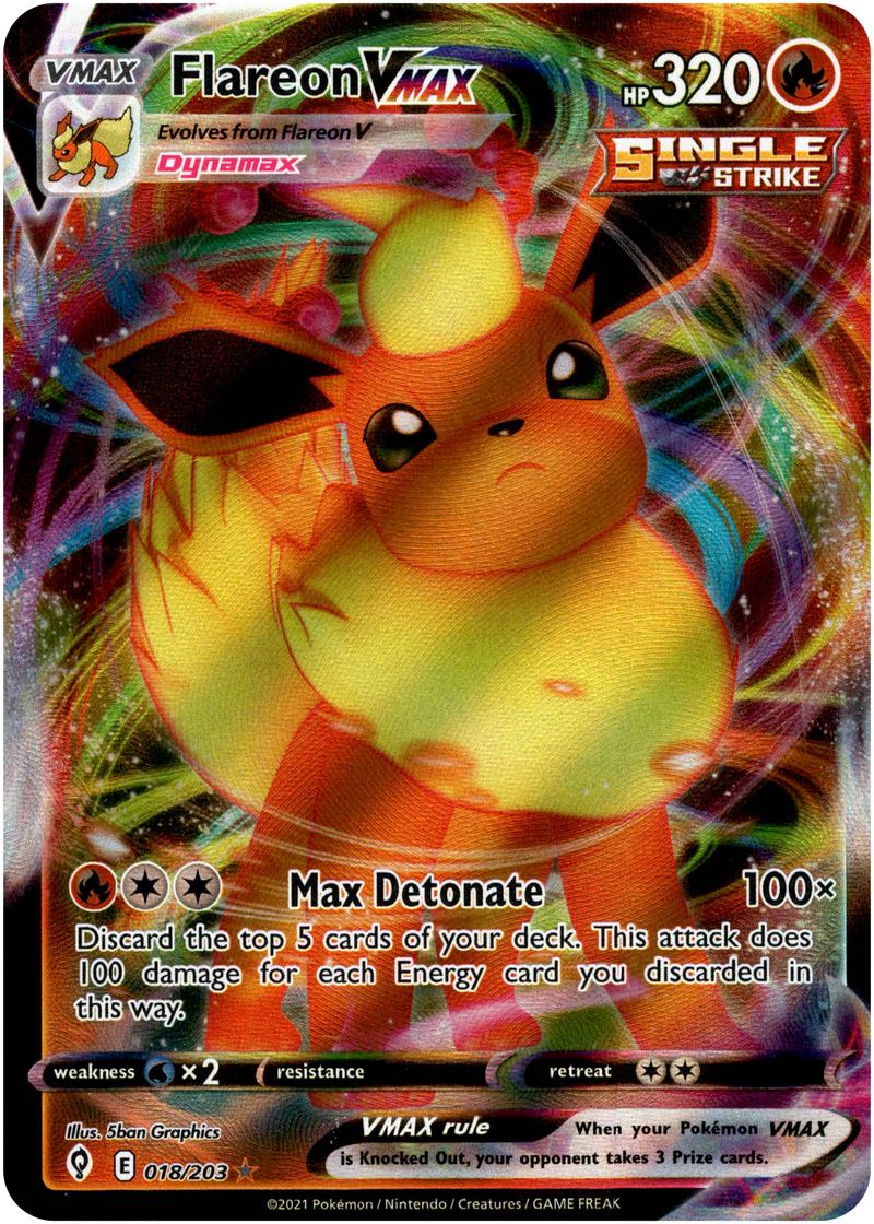 Flareon VMAX - 018/203 - Evolving Skies - Holo Card Cavern Trading Cards, LLC Flareon VMAX - 018/203 - Evolving Skies - Holo Card Cavern Trading Cards, LLC